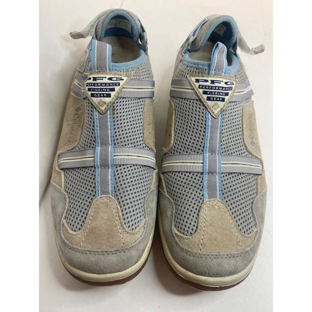 Columbia PFG CAYMAN ii Fishing Watersports Beige Khaki Blue Comfort Shoe Sz 8.5